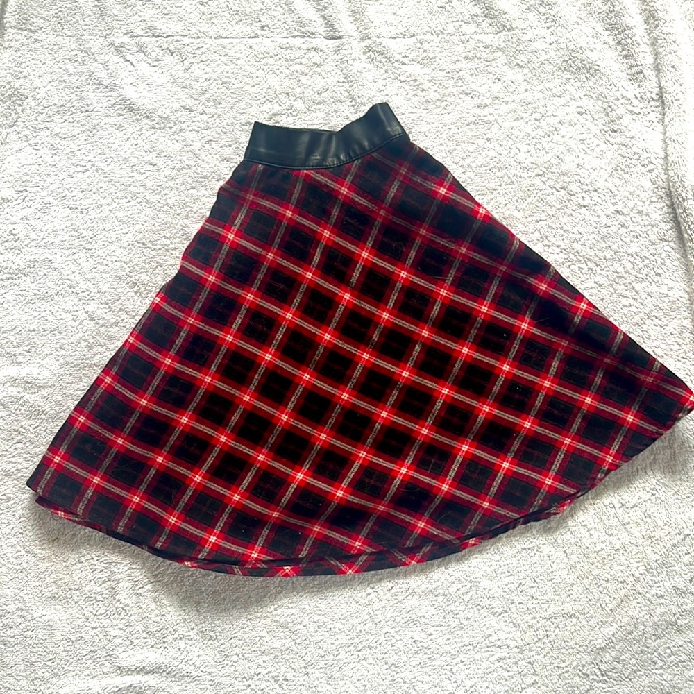 FOREVER 21 Red Plaid Skirt with Faux Leather Band